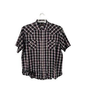 Plains‎ Western Wear Shirt Mens 2X Plaid Pearl Snap Short Sleeve Big Man